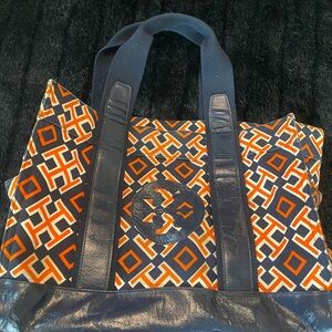Tory Burch Navy and Orange Tote Bag